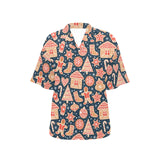 Christmas gingerbread cookie pattern Women's All Over Print Hawaiian Shirt
