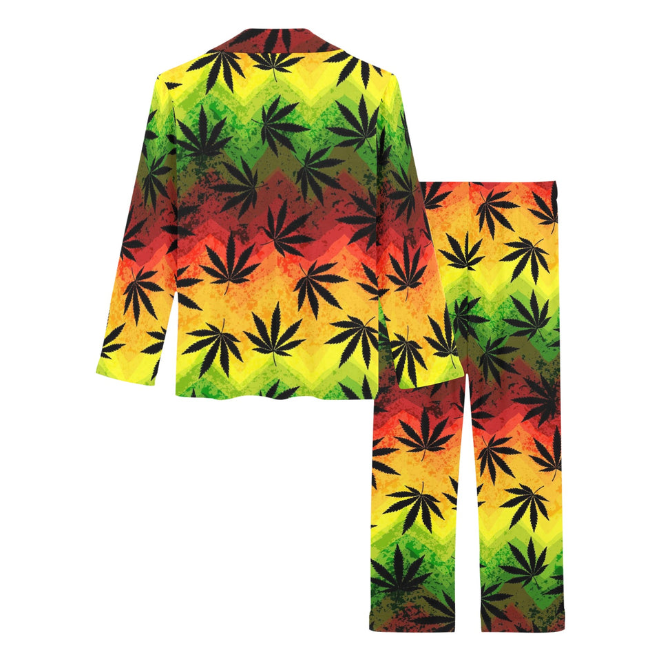 Canabis Marijuana Weed Pattern Print Design 03 Women's Long Pajama Set
