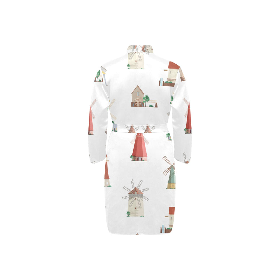 windmill design pattern Men's Long Sleeve Belted Night Robe