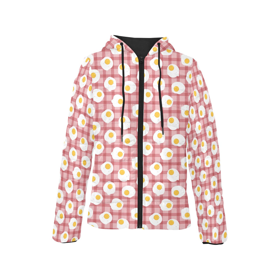 Fried Eggs Pattern Print Design 03 Women's Padded Hooded Jacket