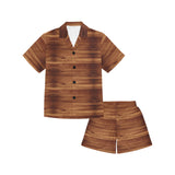 Wood Printed Pattern Print Design 04 Kids' Boys' Girls' V-Neck Short Pajama Set