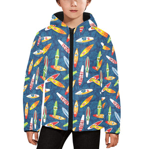 Surfboard Pattern Print Design 01 Kids' Boys' Girls' Padded Hooded Jacket