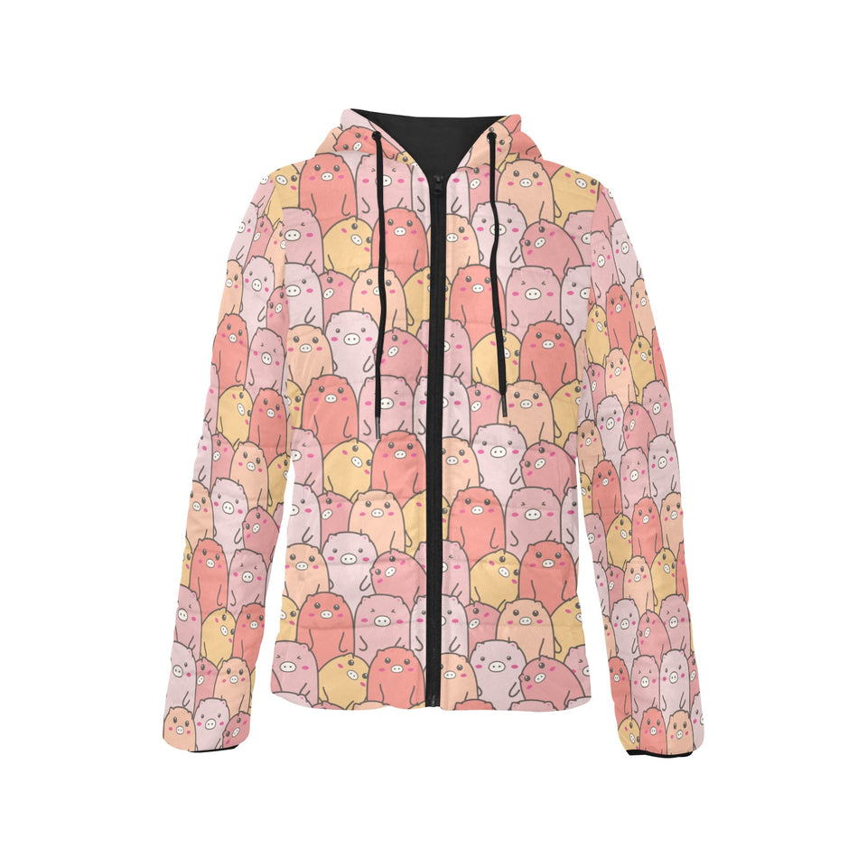 Pig Pattern Print Design 04 Women's Padded Hooded Jacket
