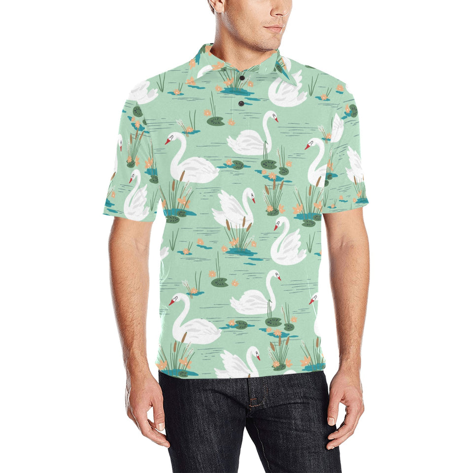 White swan lake pattern Men's All Over Print Polo Shirt