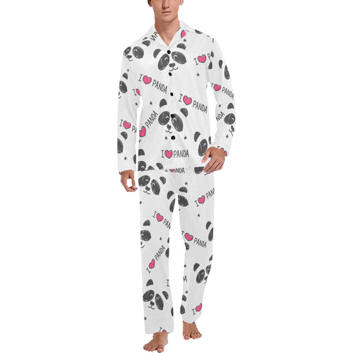 Hand Drawn faces of pandas pattern Men's Long Pajama Set