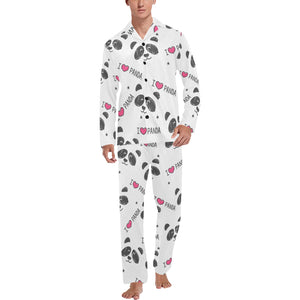 Hand Drawn faces of pandas pattern Men's Long Pajama Set