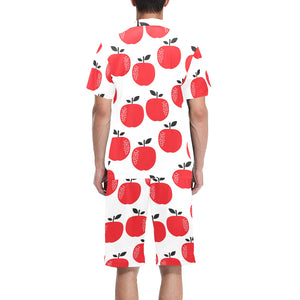 red apples white background Men's V-Neck Short Pajama Set