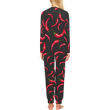 Chili peppers pattern black background Women's All Over Print Pajama Set