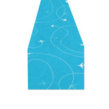Airplane destinations blue background Table Runner