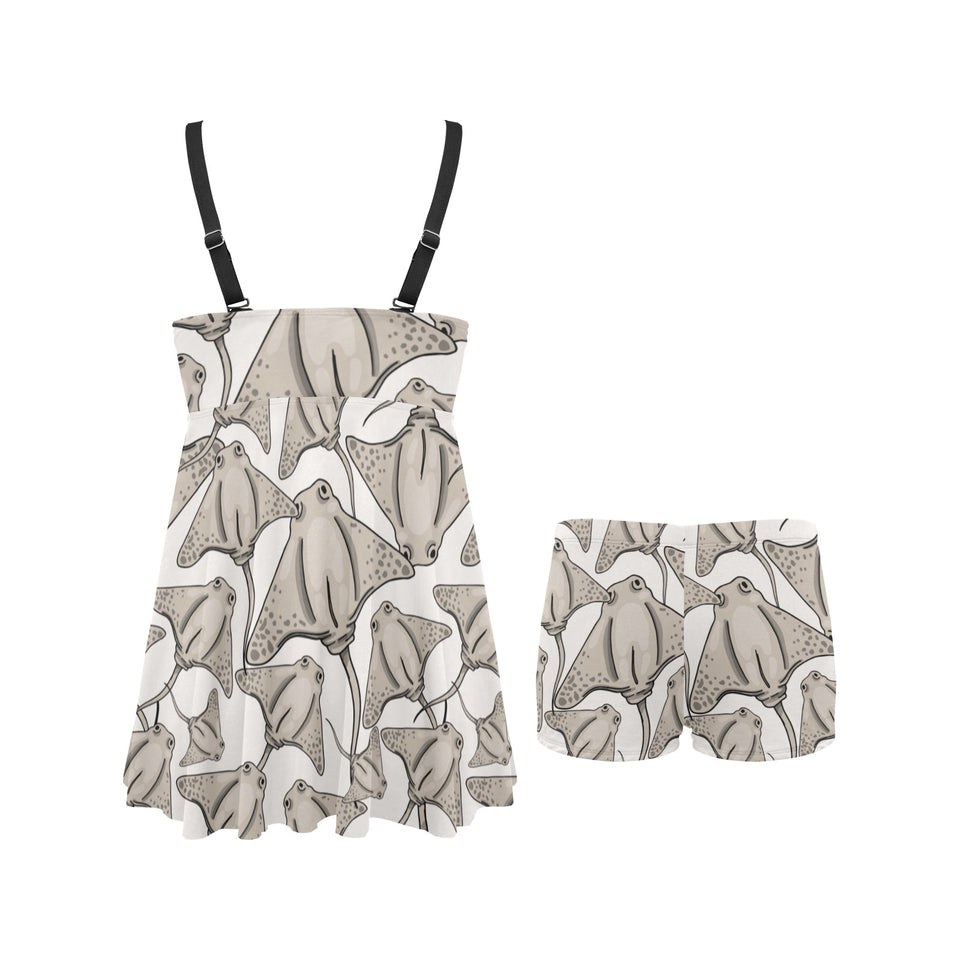 Stingray Pattern Print Design 05 Chest Sexy Pleated Two Piece Swim Dress