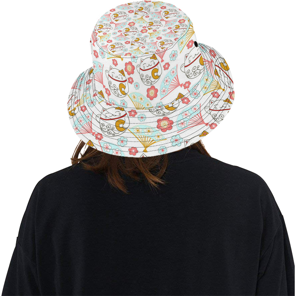 Maneki neko cat fan sakura Unisex Bucket Hat