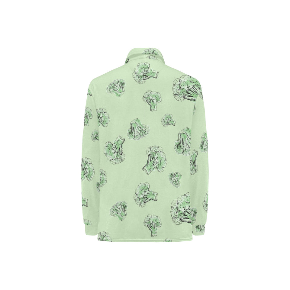 broccoli sketch pattern Women's Long Sleeve Polo Shirt