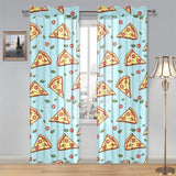 Hand drawn pizza blue background Gauze Curtain