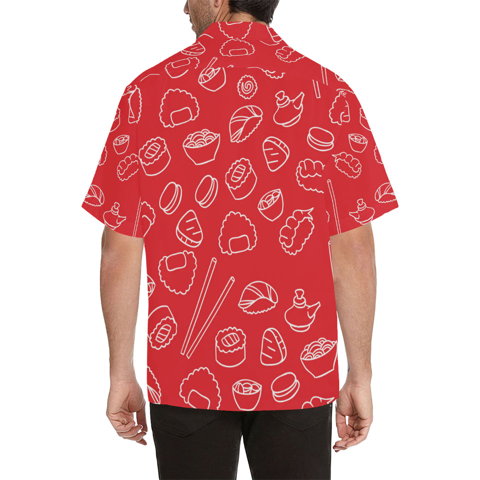 sushi pattern red background Men's All Over Print Hawaiian Shirt