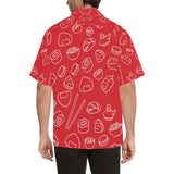 sushi pattern red background Men's All Over Print Hawaiian Shirt
