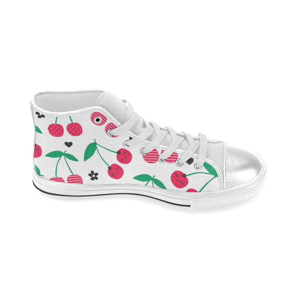 cherry pattern white background Women's High Top Canvas Shoes White