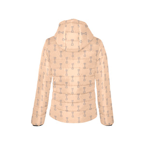 Engine Piston Cream Background Pattern Design 04 Women's Padded Hooded Jacket