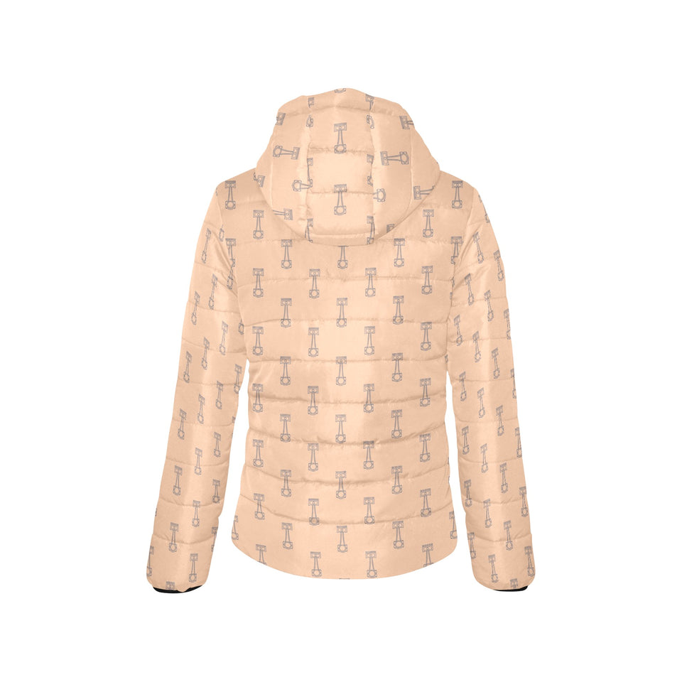Engine Piston Cream Background Pattern Design 04 Women's Padded Hooded Jacket