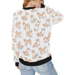 shiba inu dog pattern Women's Crew Neck Sweatshirt