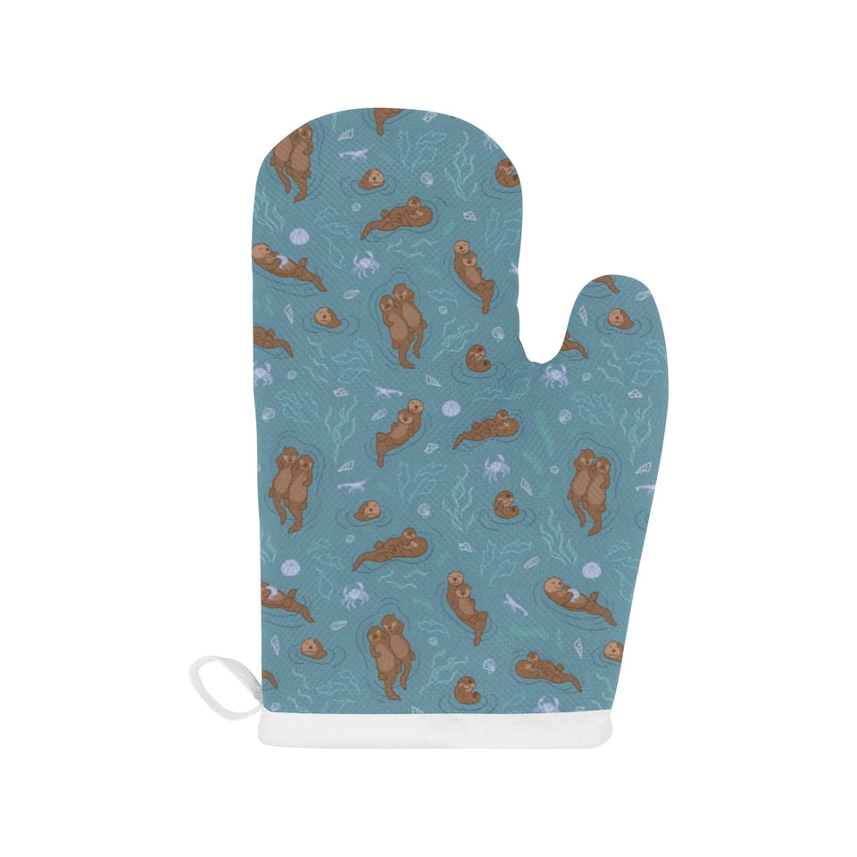 Sea otters pattern Heat Resistant Oven Mitts