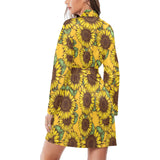 Sunflower pattern Women's Long Sleeve Belted Night Robe