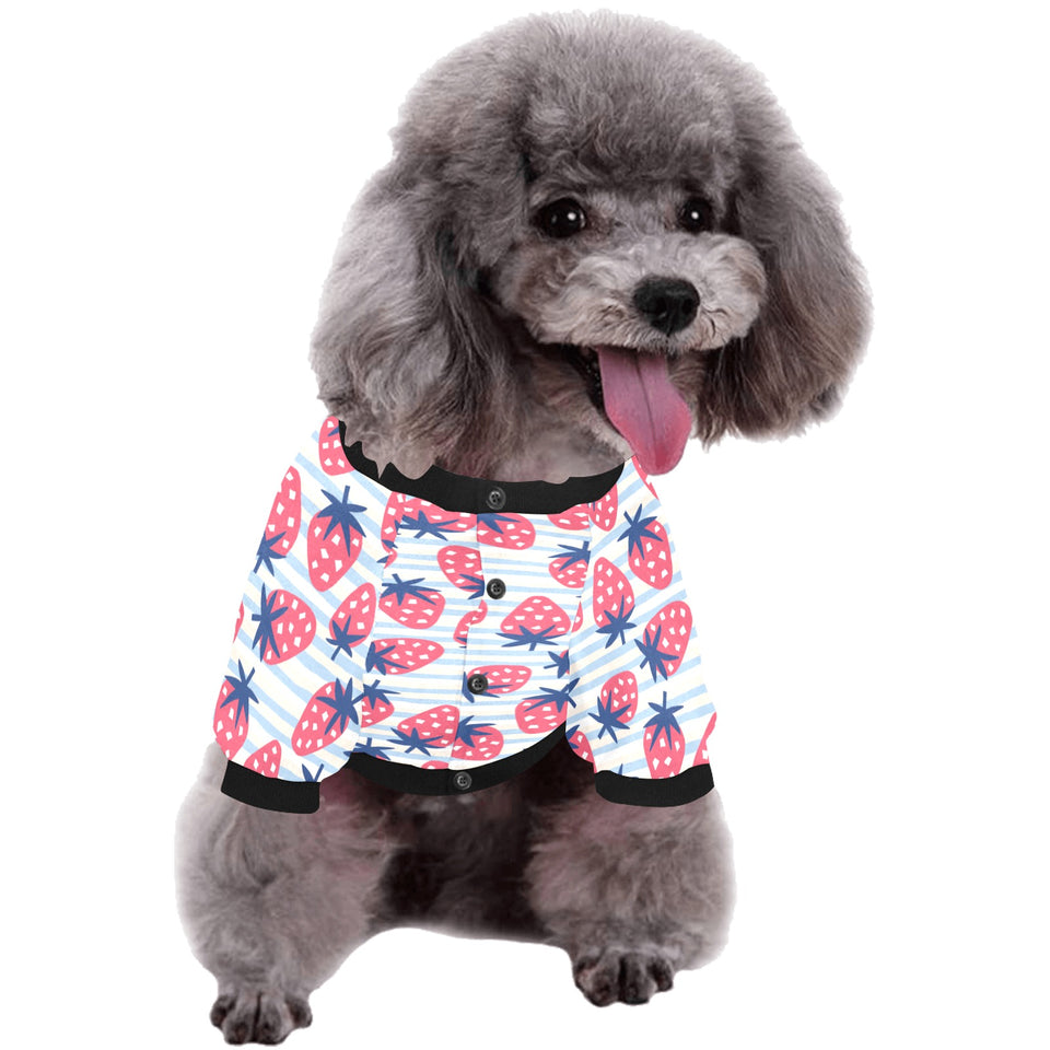 Strawberry pattern blue lines background All Over Print Pet Dog Round Neck Fuzzy Shirt