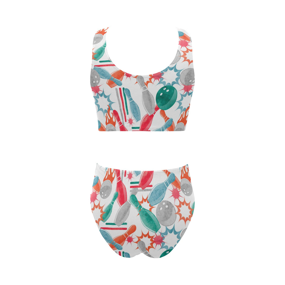 Watercolor bowling pattern Chest Bowknot High Waisted Bikini Swimsuit