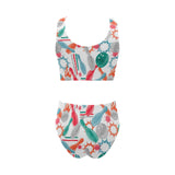 Watercolor bowling pattern Chest Bowknot High Waisted Bikini Swimsuit