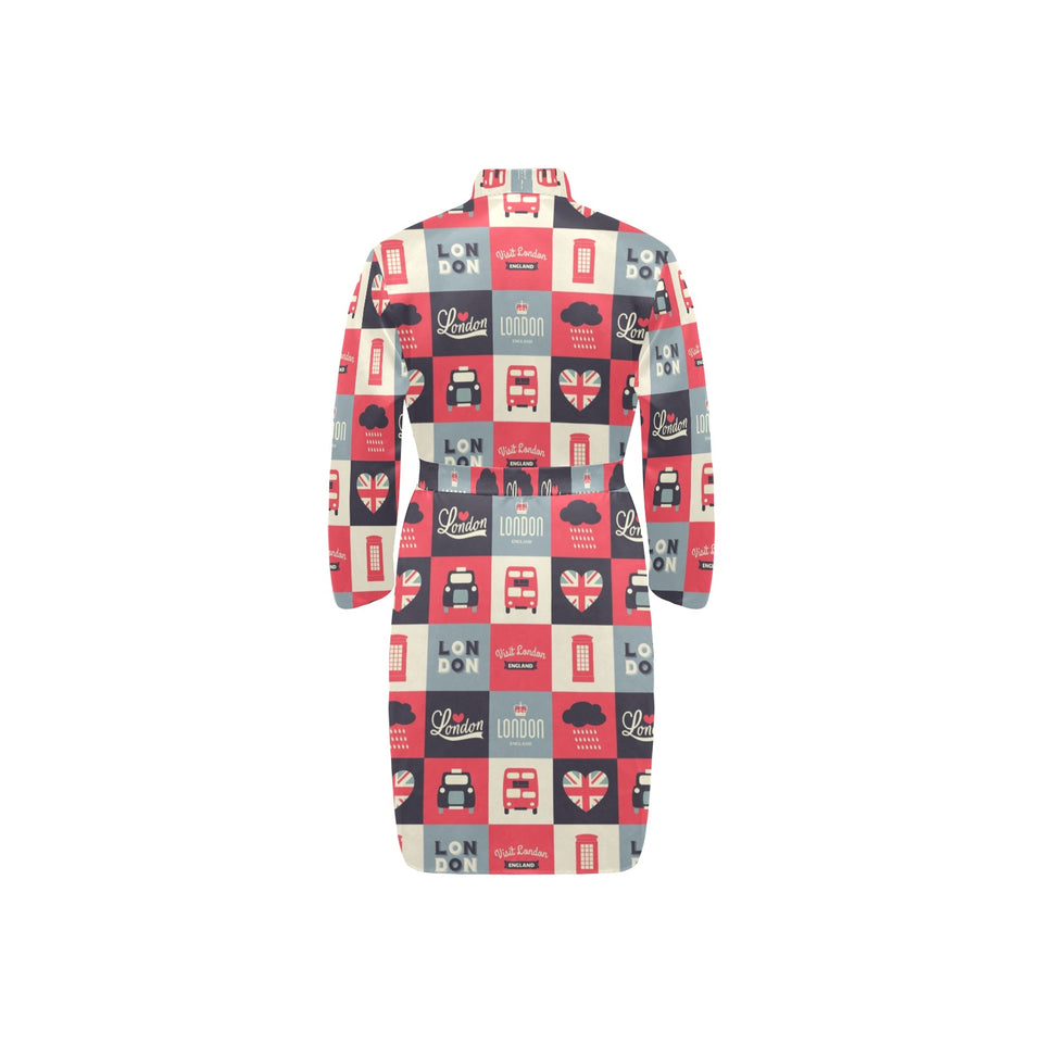 British Pattern Print Design 05 Men's Long Sleeve Belted Night Robe