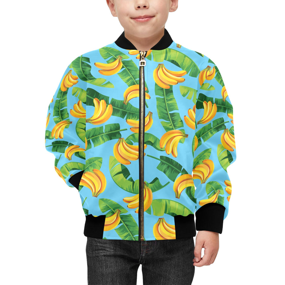 banana leaves banana design pattern Kids' Boys' Girls' Bomber Jacket
