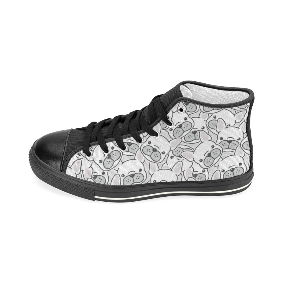 Cute french bulldog head pattern Women's High Top Canvas Shoes Black