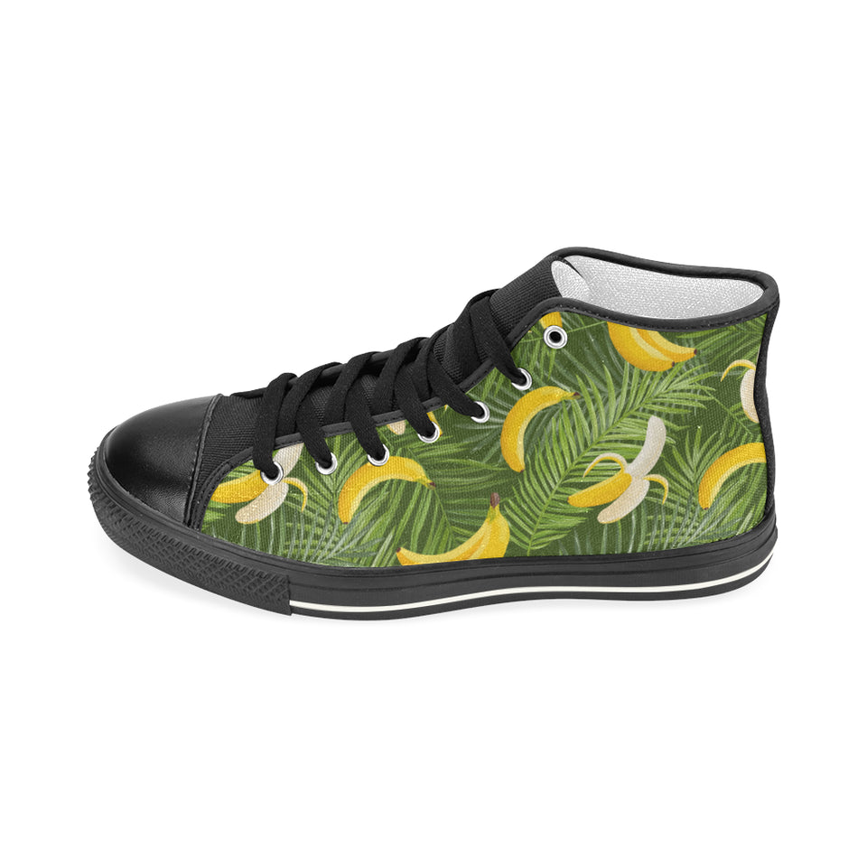 Banana Palm Leaves pattern Women's High Top Canvas Canvas Shoes Black