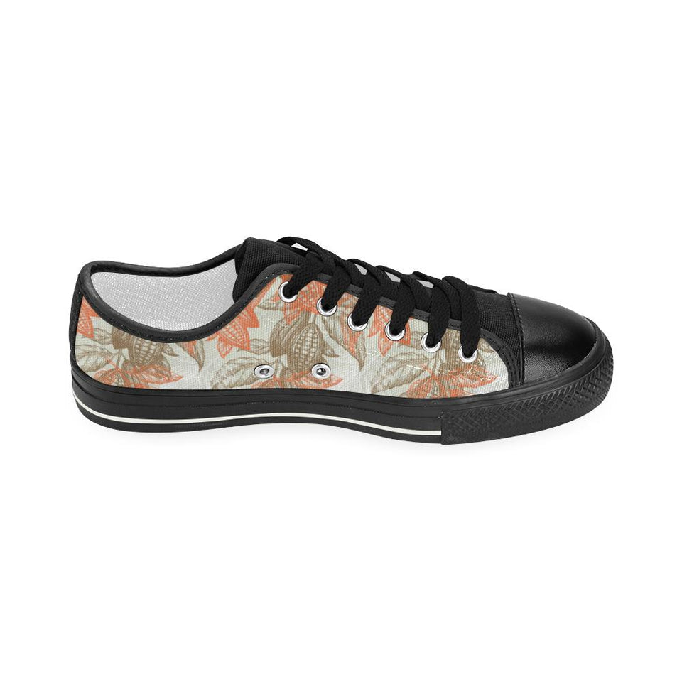 Cocoa beans Cocoa tree pattern Kids' Boys' Girls' Low Top Canvas Shoes Black