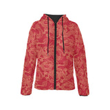 Gold dragons red background Women's Padded Hooded Jacket