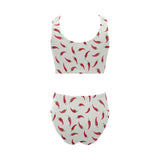 Chili peppers pattern Chest Bowknot High Waisted Bikini Swimsuit