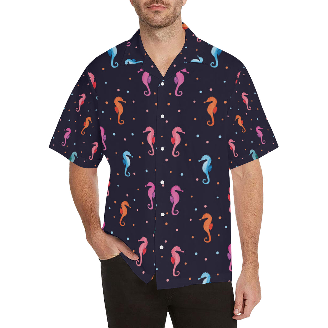 Watercolor colorful seahorse pattern Men's All Over Print Hawaiian Shirt