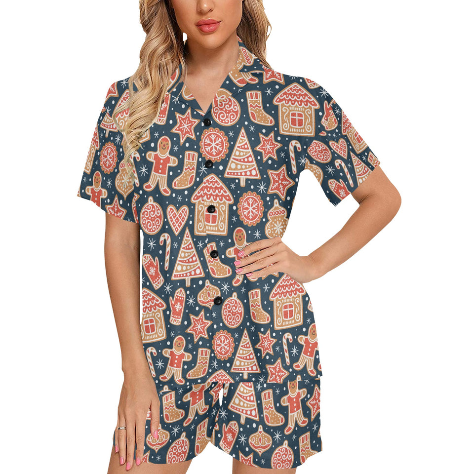 Christmas gingerbread cookie pattern Women's V-Neck Short Pajama Set