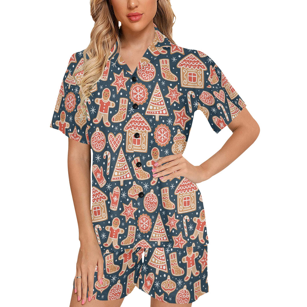 Christmas gingerbread cookie pattern Women's V-Neck Short Pajama Set