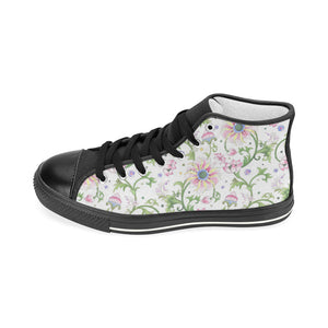 Beautiful pink lotus waterlily leaves pattern Women's High Top Canvas Shoes Black