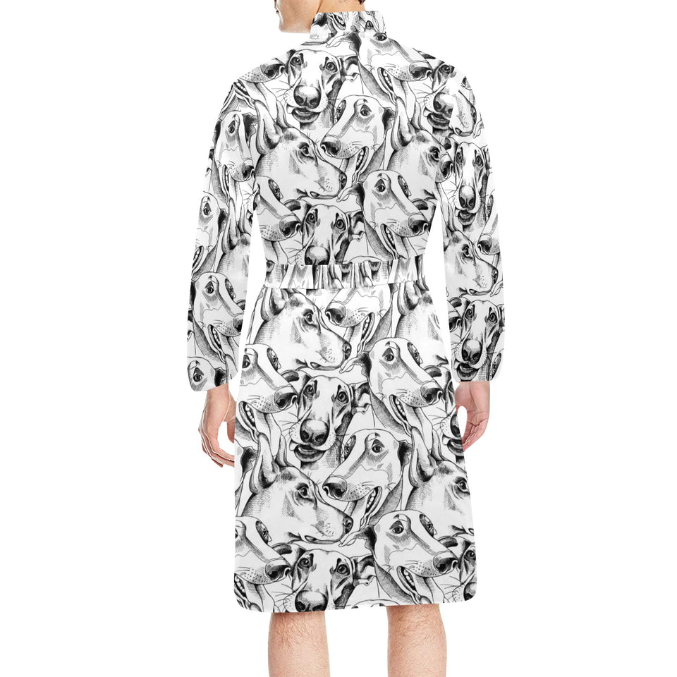 Greyhound Pattern Print Design 01 Men's Long Sleeve Belted Night Robe
