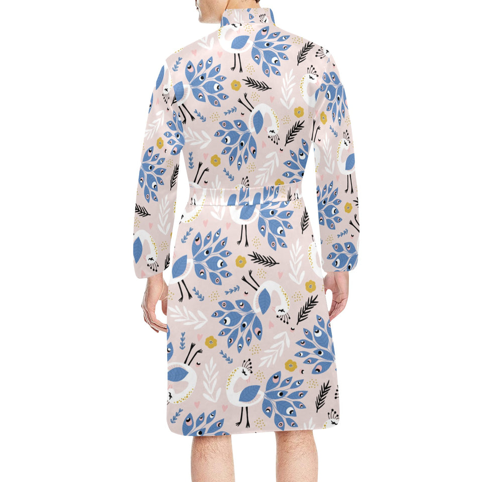 Cute peacock pattern Men's Long Sleeve Belted Night Robe