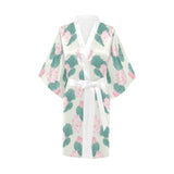 Pink lotus waterlily leaves pattern Women's Short Kimono Robe