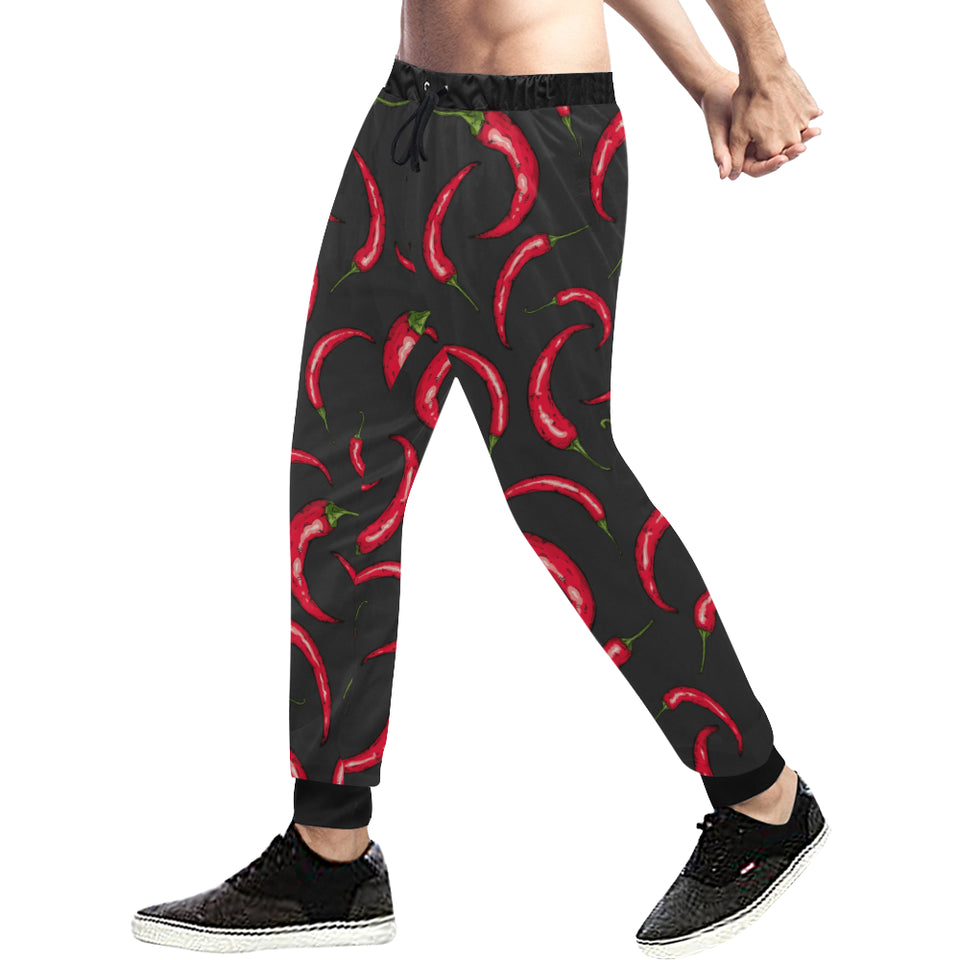 Chili peppers pattern black background Unisex Casual Sweatpants