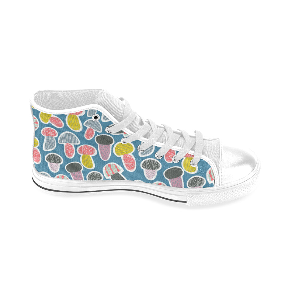 Colorful mushroom design pattern Men's High Top Canvas Shoes White