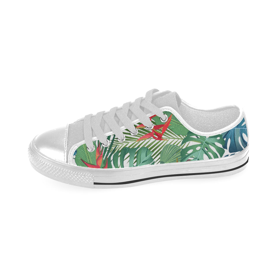 heliconia palm and monstera  leaves pattern Men's Low Top Shoes White