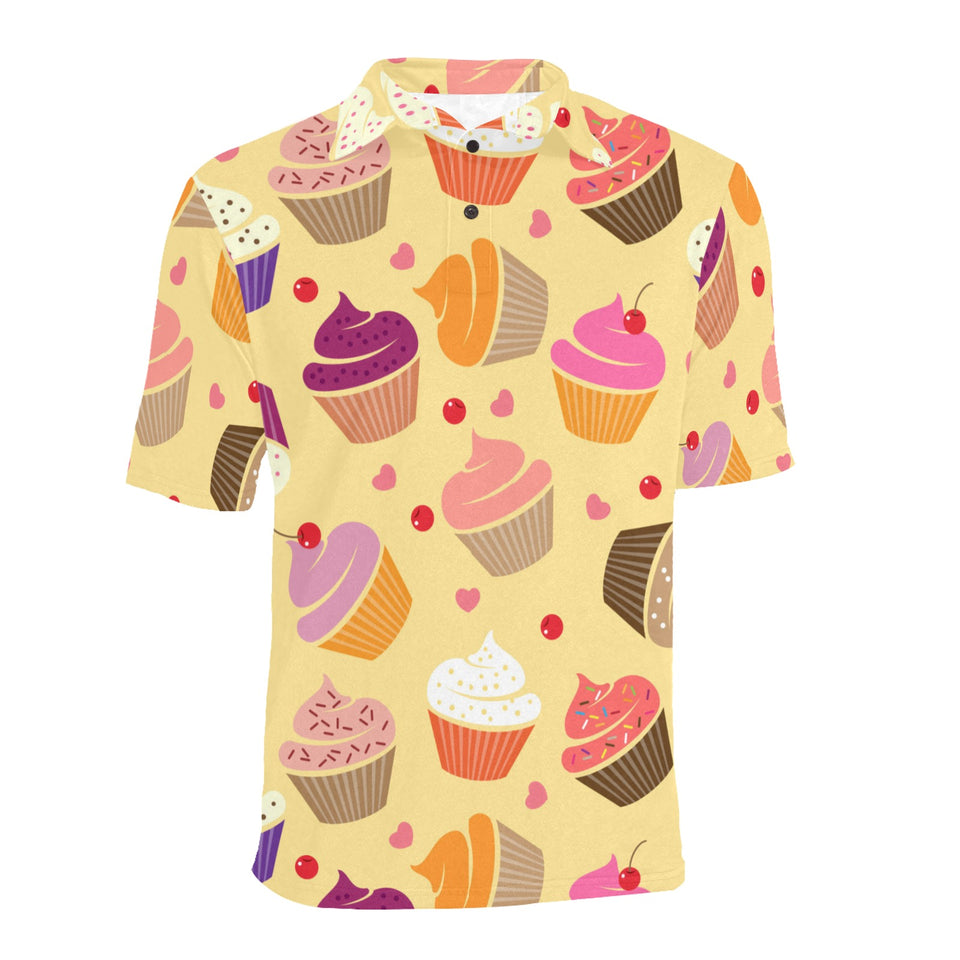 cake cupcake heart cherry pattern Men's All Over Print Polo Shirt
