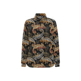 Chameleon lizard tropical leaves palm tree Women's Long Sleeve Polo Shirt