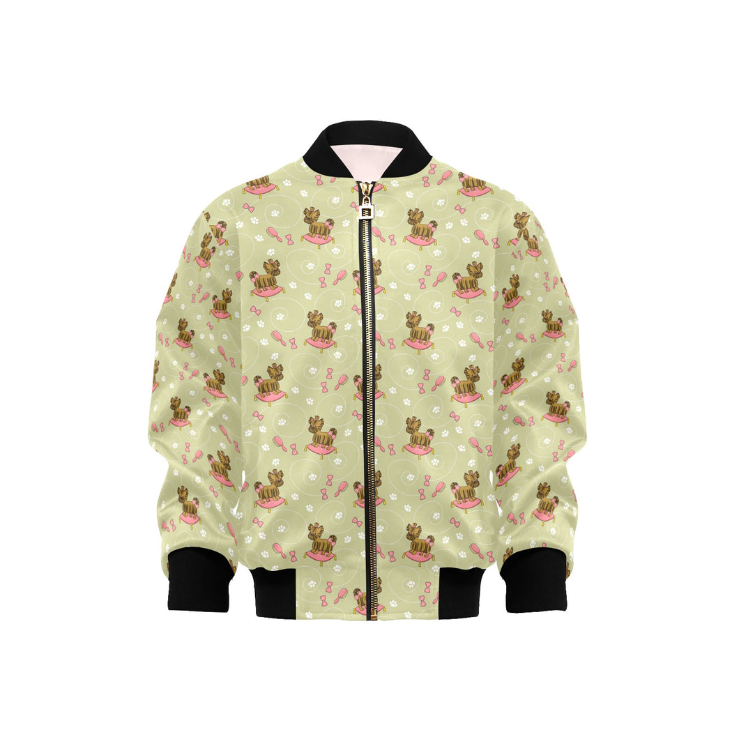 Yorkshire Terrier Pattern Print Design 01 Kids' Boys' Girls' Bomber Jacket