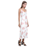 Pink sakura cherry blossom pattern V-Neck Open Fork Long Dress