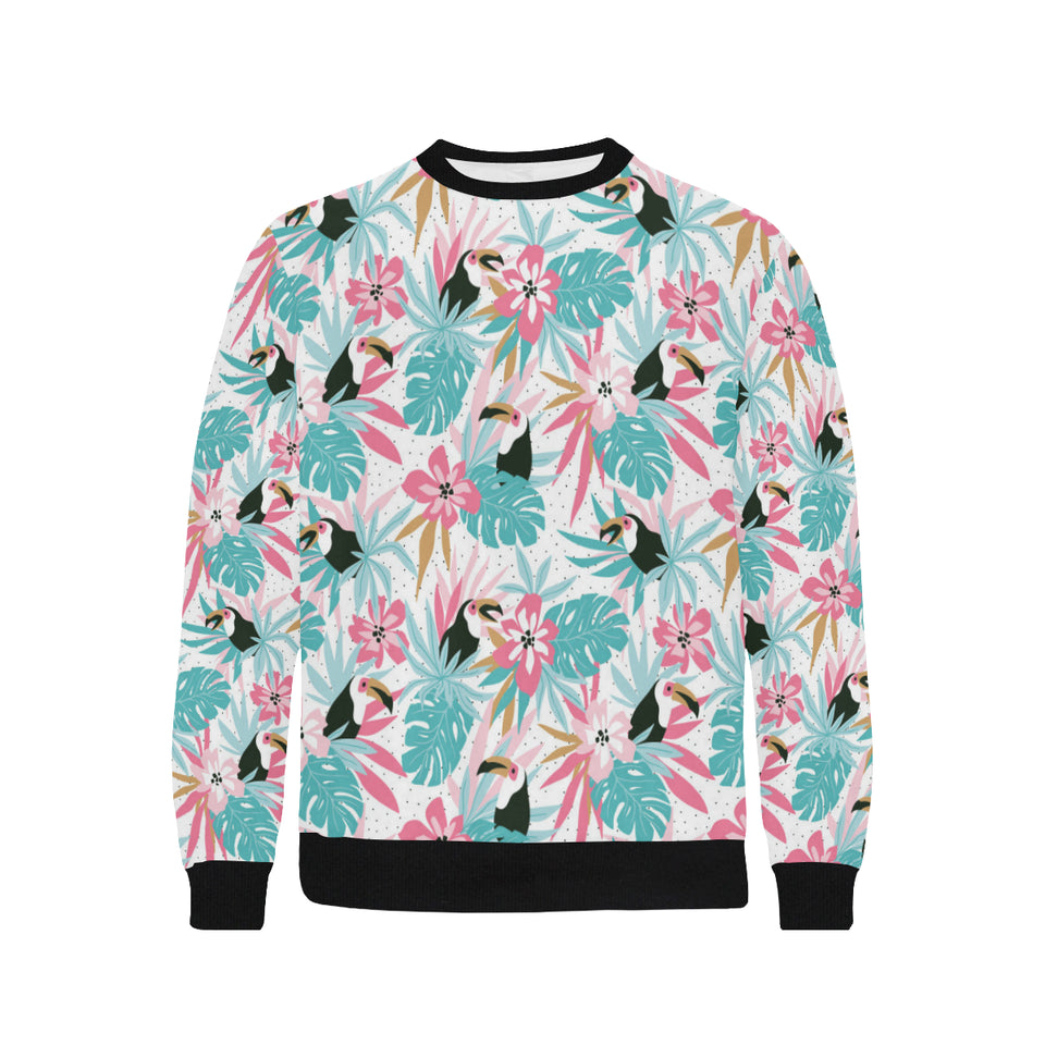 Toucan tropical flower leave pattern Men's Crew Neck Sweatshirt